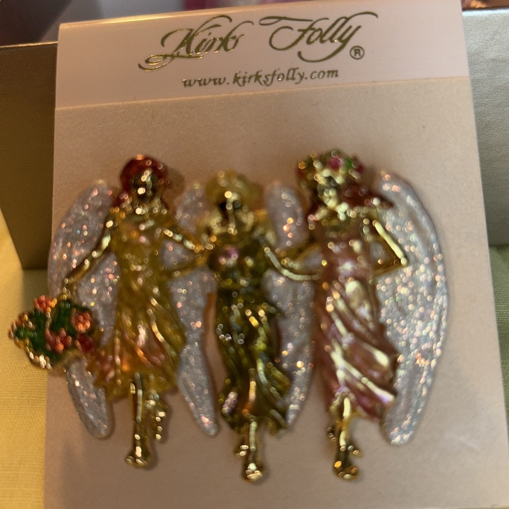 NWOT KIRK’S FOLLY 3 angels w/enamel & glitter gt pin/pendant $55 - Picture 8 of 10